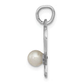 14K White Gold Tennis Racquet Pendant with Cultured Pearl Charm  Polished & Elegant